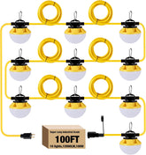 100W LED Construction String Lights 100FT 12,000LM 2 Prong 10 Integrated LED Lights