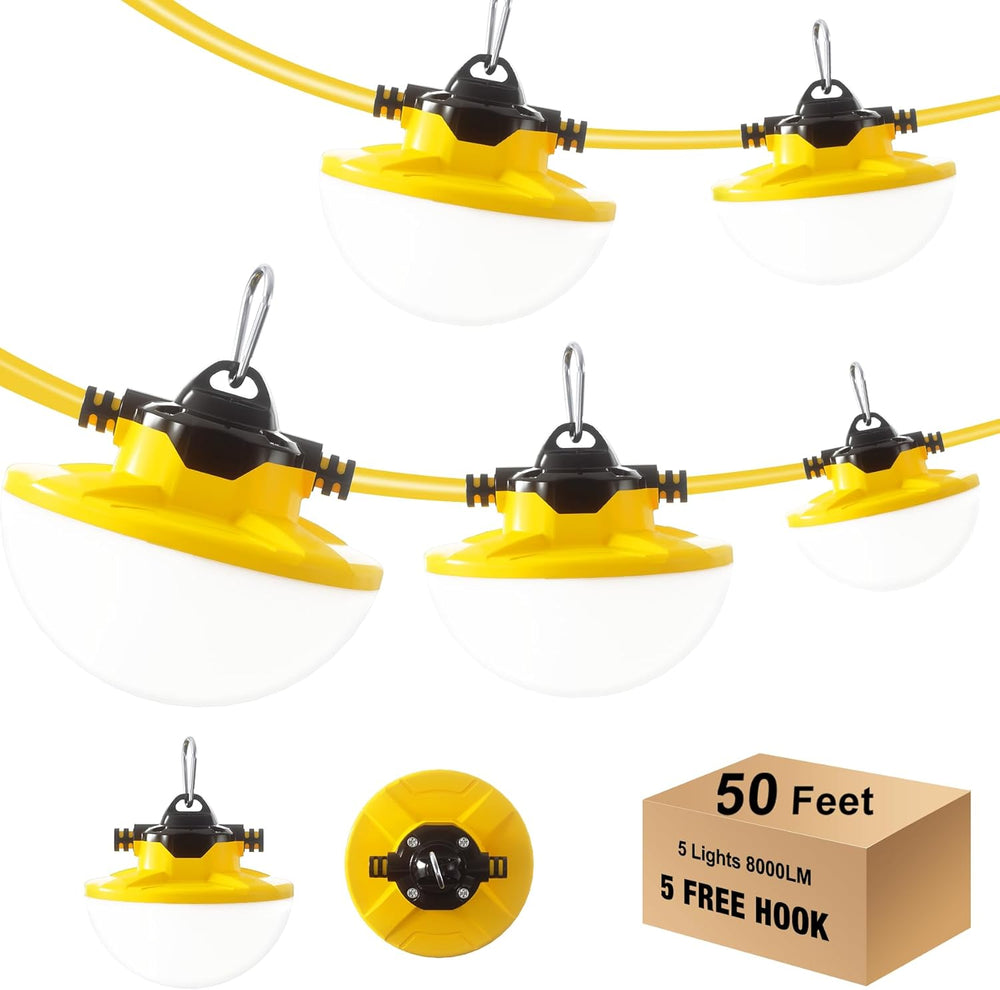 G GJIA 65W LED Construction String Light Round Series 50FT 8000LM 2 Prong - G GJIA®