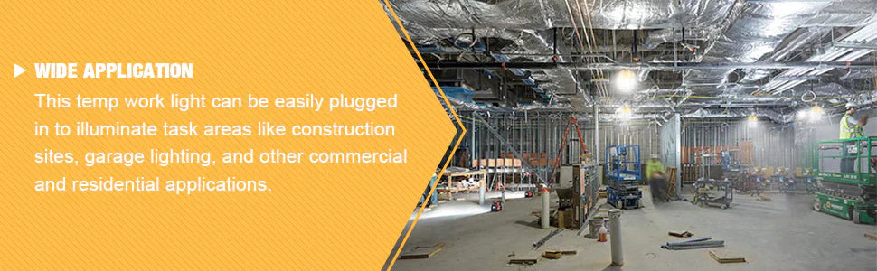 Temporary LED work light wide application banner with construction site photo