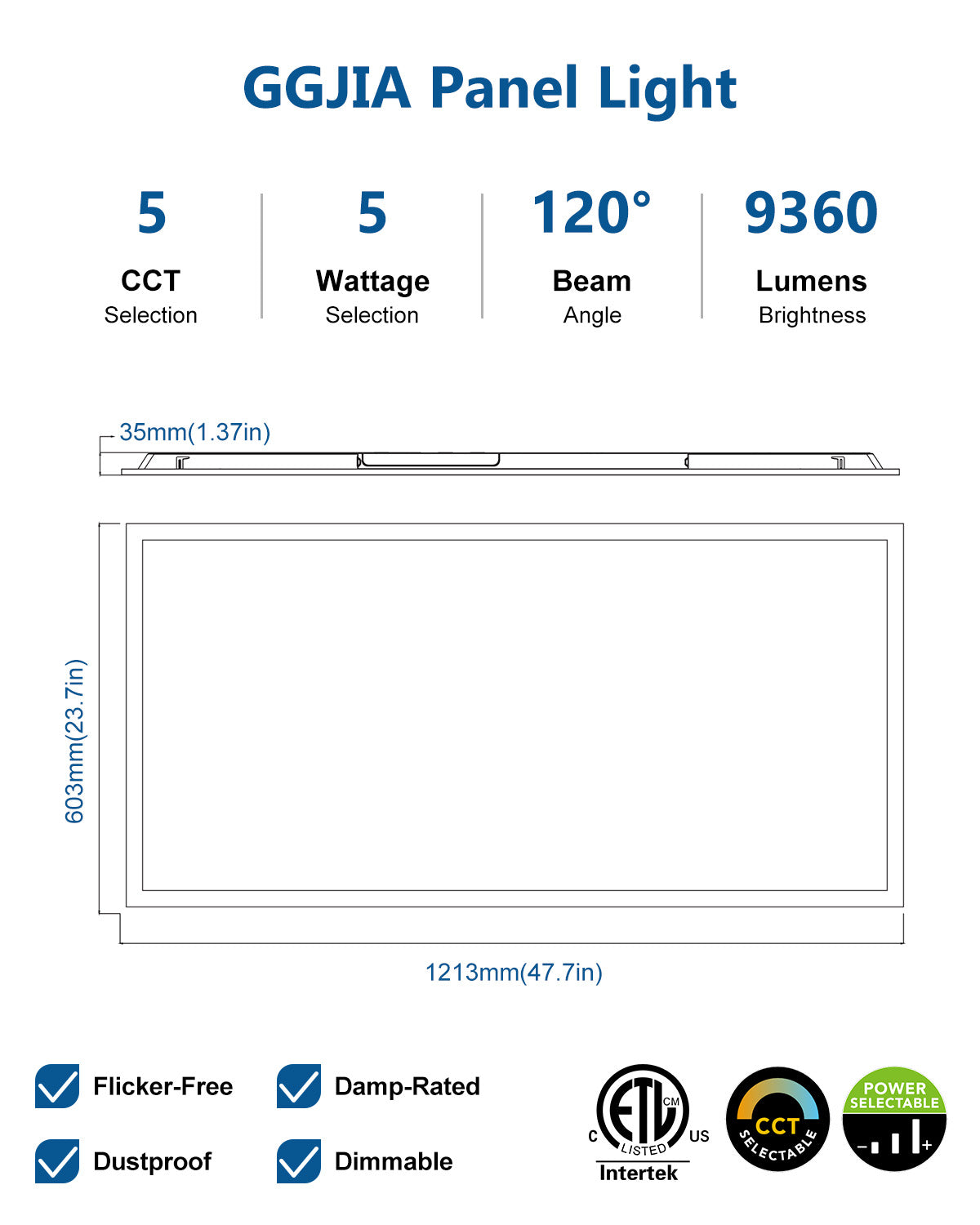 Led Ceiling Panel Light 72W 2FTx4FT 2Pack, 9360lumens, Selectable Wattage & CCT, AC 120-277V