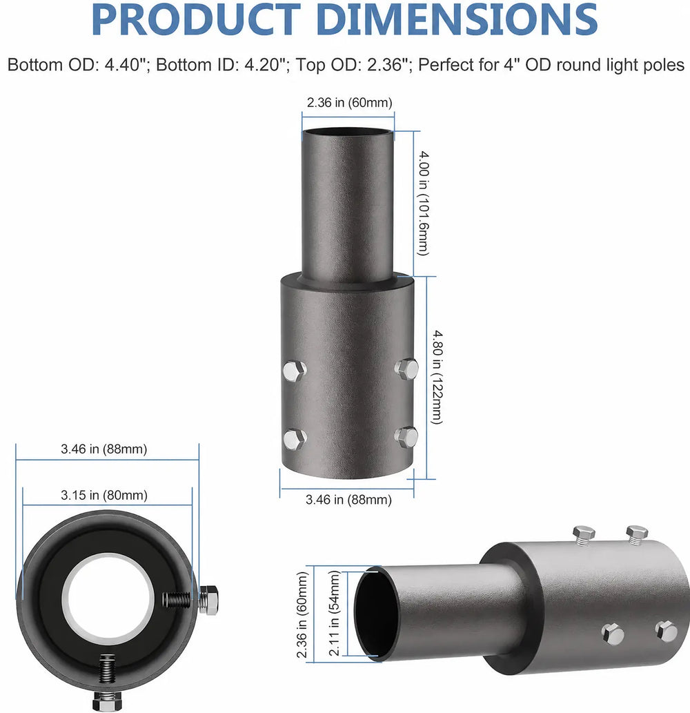 GGJIA 3-Inch Round Pole Tenon Adapter | 2-3/8-Inch Slip Fitter Mount