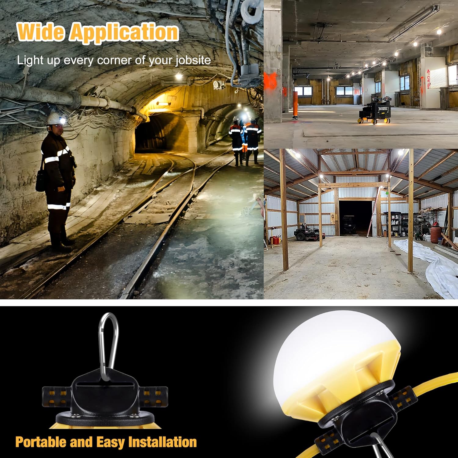 100W LED Construction String Lights 100FT 12,000LM 2 Prong 10 Integrated LED Lights