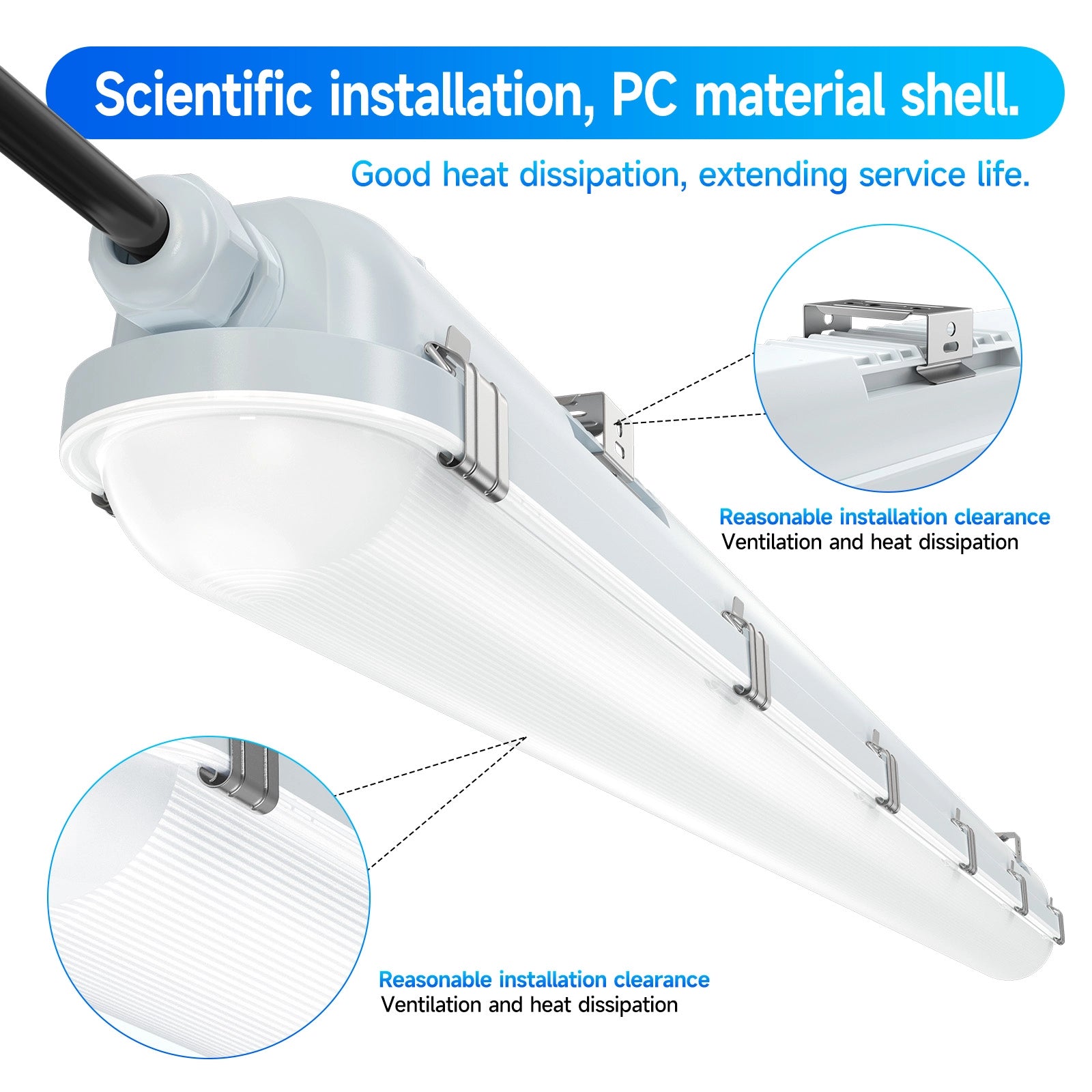 G GJIA 60W 4FT LED Vapor Light, Vapor Proof Tight Light Fixture, 8700Lm (4 Power/ 5 CCT) - G GJIA® G GJIA®