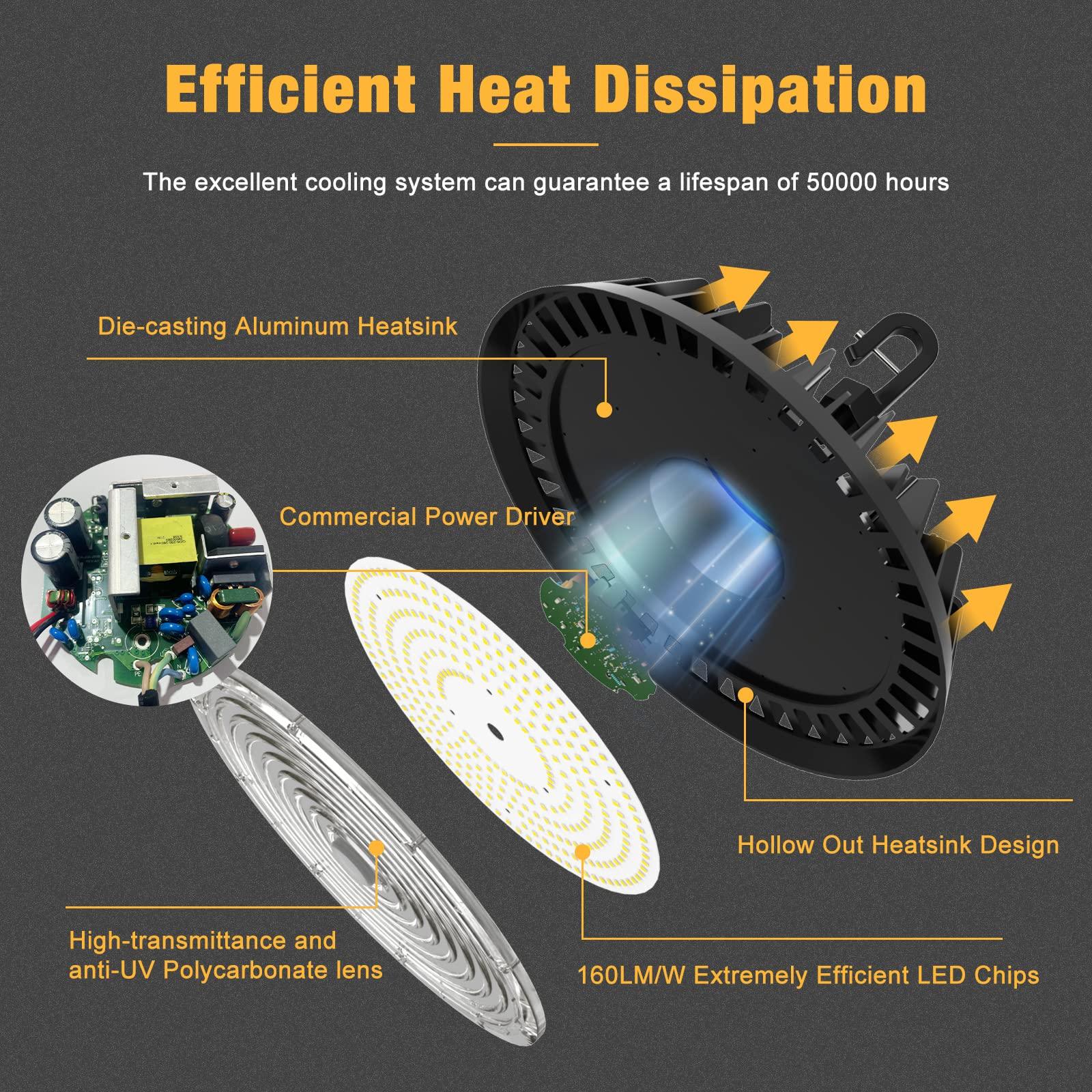 G GJIA® 150W UFO LED High Bay Light 160LM/W Dimmable 5000K 4 Pack - G GJIA® G GJIA®