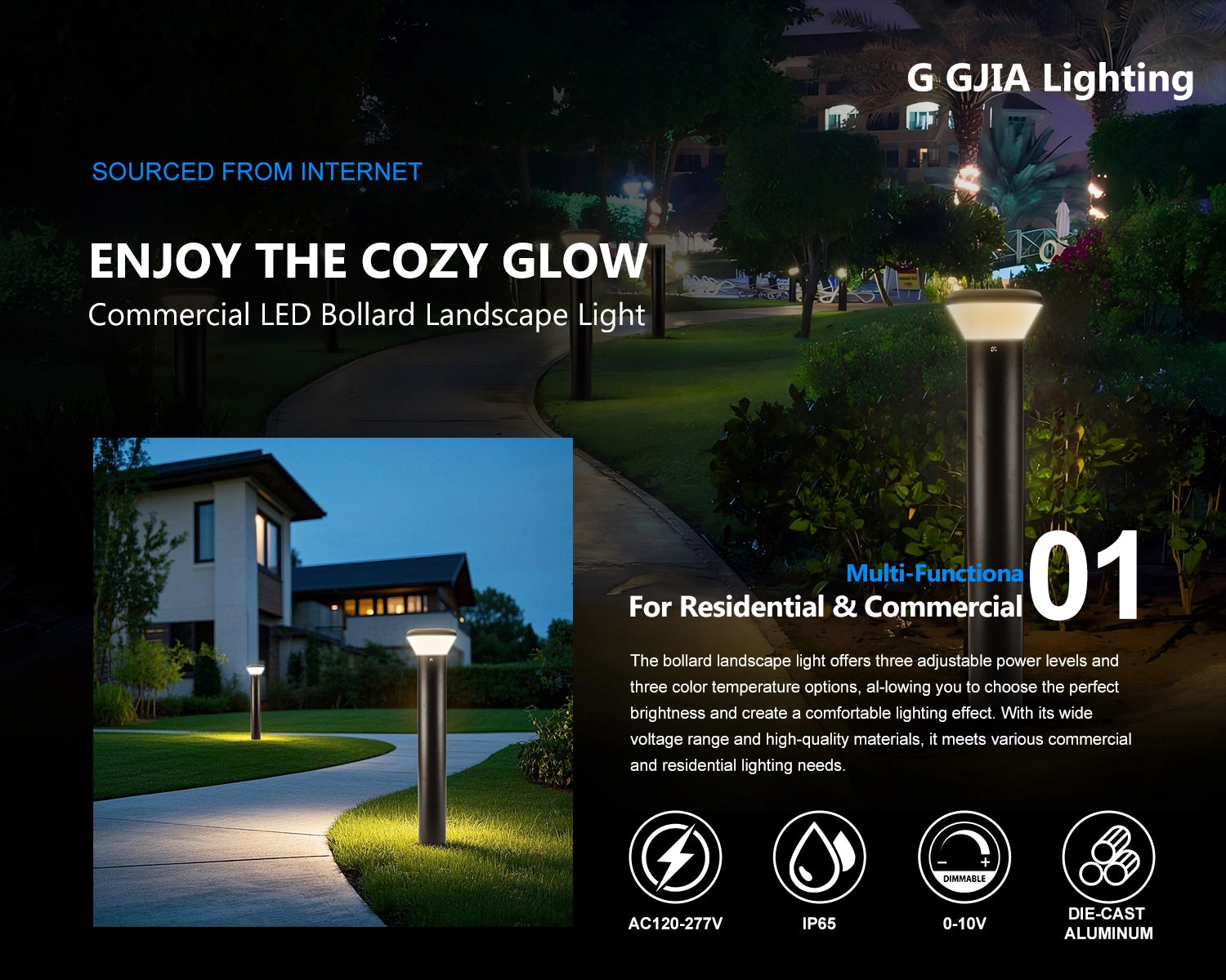 G GJIA LED Bollard Landscape Lights & Pathway Lighting 26W 3250LM - G GJIA® G GJIA®