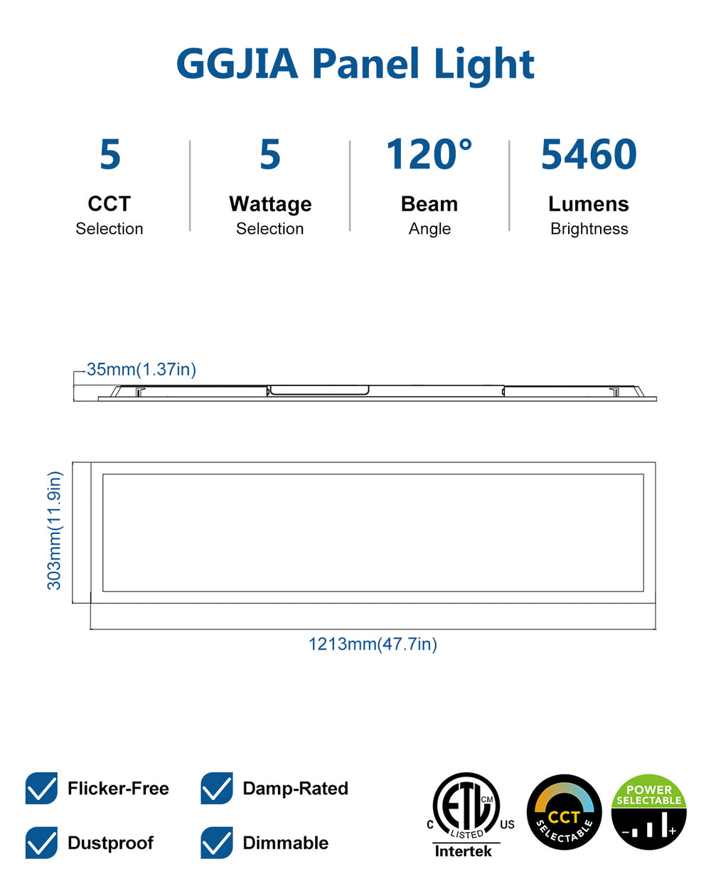 G GJIA Led Ceiling Panel Light 40W 1FTx4FT 2Pack, 5200lumens, Selectable Wattage & CCT, AC 120-277V - G GJIA®