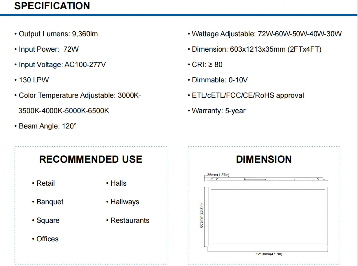 G GJIA Led Ceiling Panel Light 72W 2FTx4FT 2Pack, 9360lumens, Selectable Wattage & CCT, AC 120-277V - G GJIA® G GJIA®