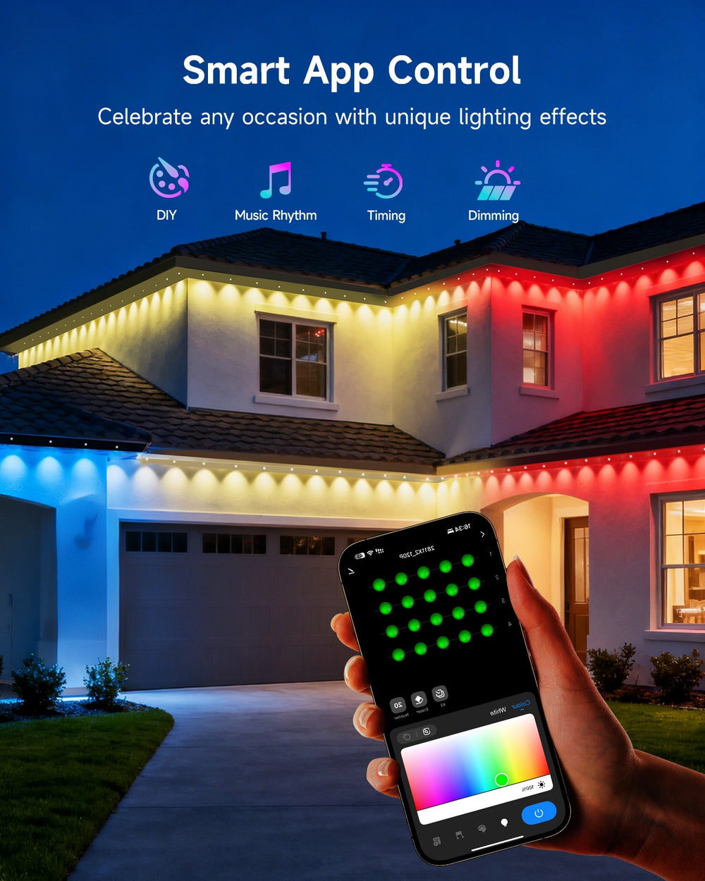 G GJIA RGBCW Permanent Outdoor Under Eave Lighting IP67, Intelligent Voice Control - G GJIA®