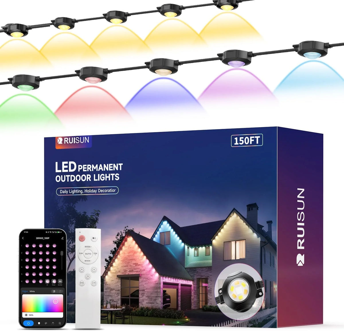 G GJIA RGBCW Permanent Outdoor Under Eave Lighting IP67, Intelligent Voice Control - G GJIA®