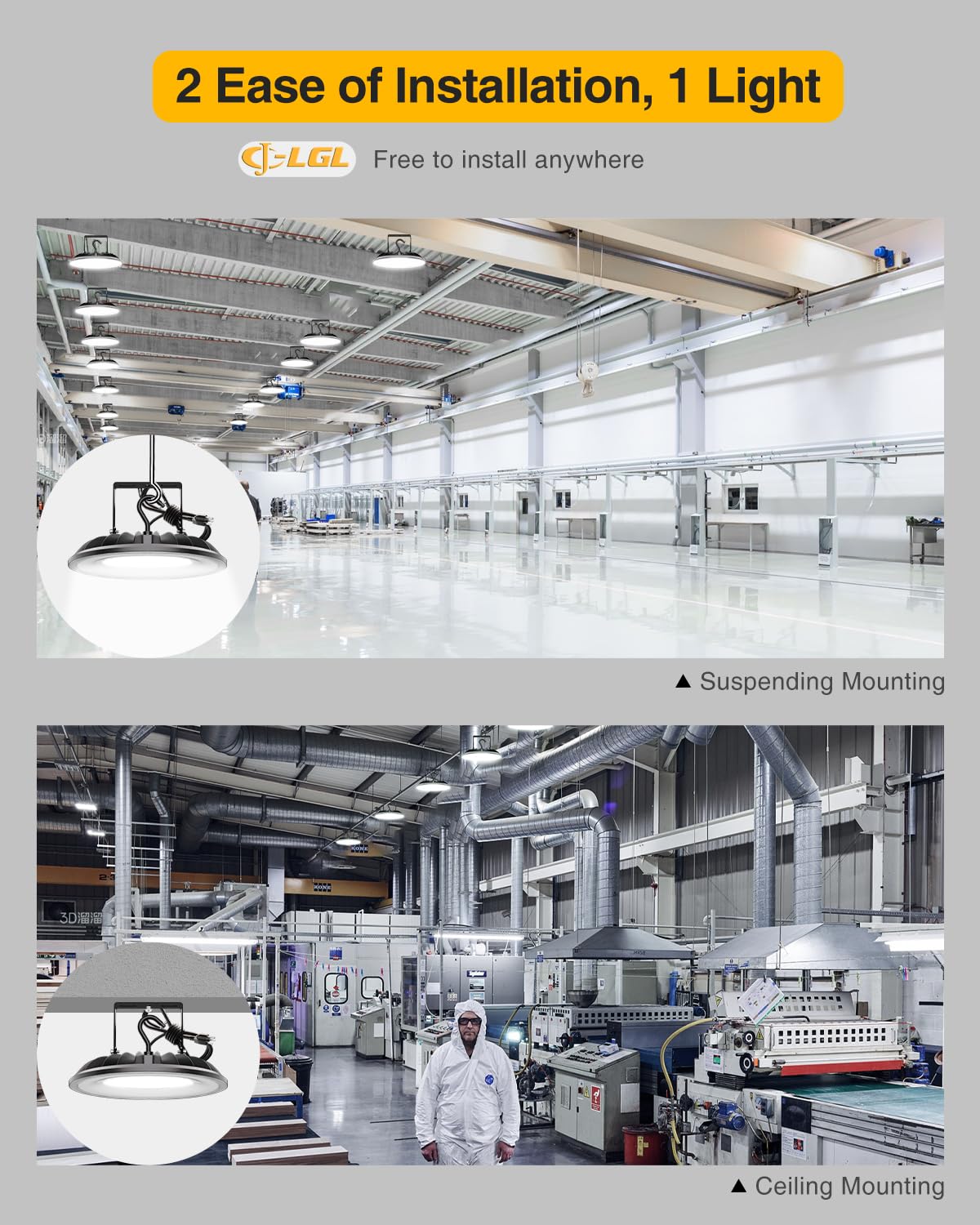 G GJIA UFO High Bay LED Shop Lights UL Listed, US Hook and U Bracket Mounting - G GJIA® G GJIA®