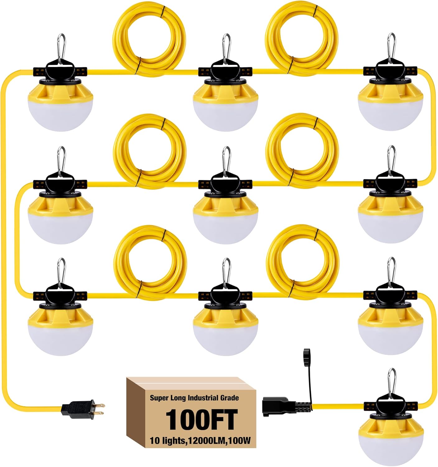 G GJIA 100W LED Construction String Light  Round Series 100FT 12,000LM 2 Prong - G GJIA®