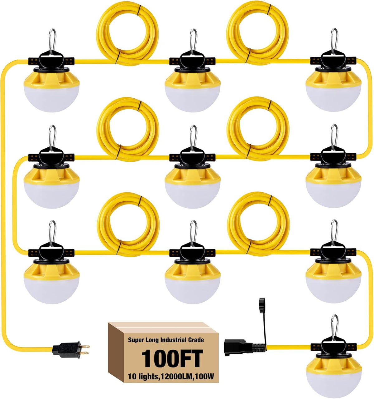 G GJIA 100W LED Construction String Light  Round Series 100FT 12,000LM 2 Prong - G GJIA®