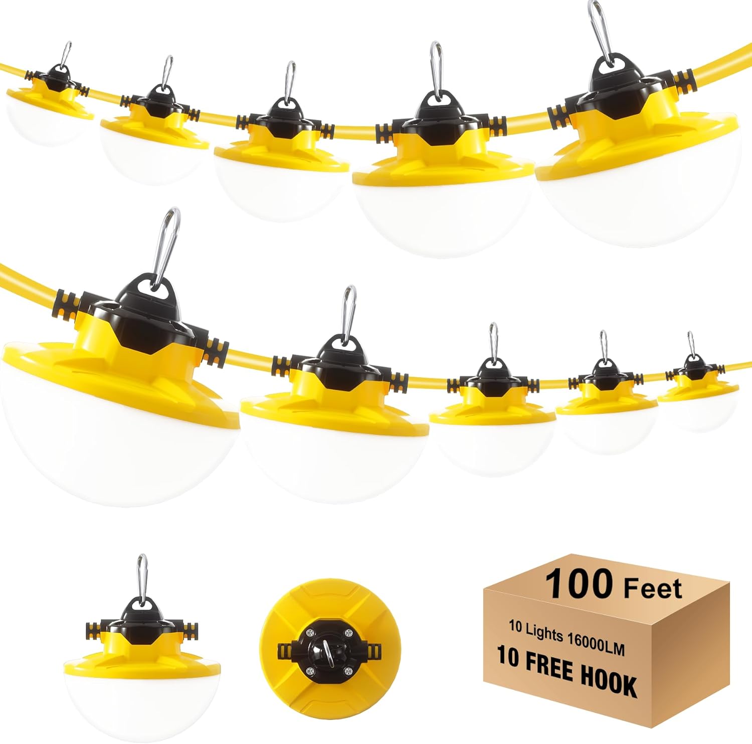 G GJIA 130W LED Construction String Light Round Series 100FT 16000LM 2 Prong - G GJIA®