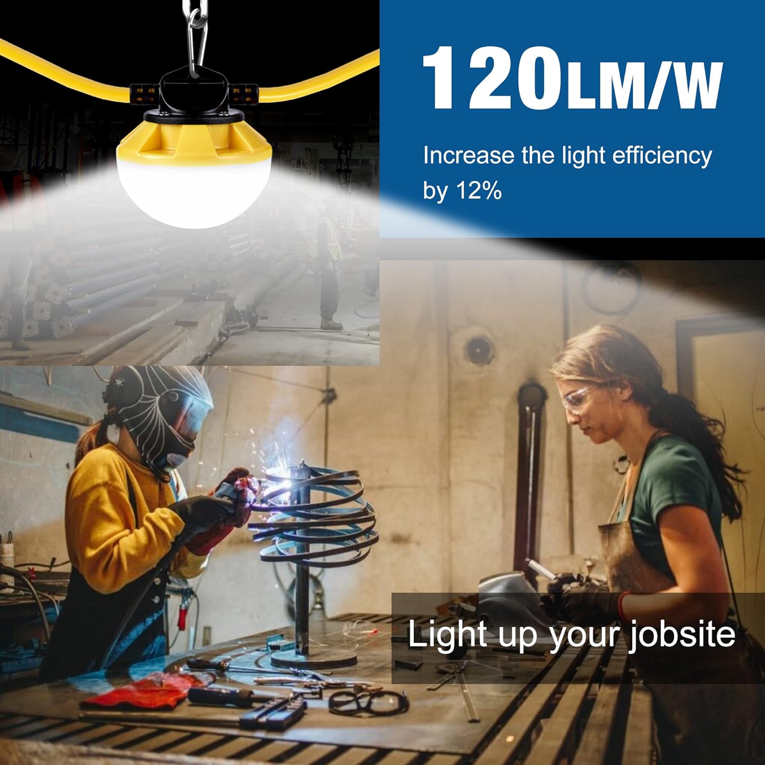G GJIA 130W LED Construction String Light Round Series 100FT 16000LM 2 Prong - G GJIA®