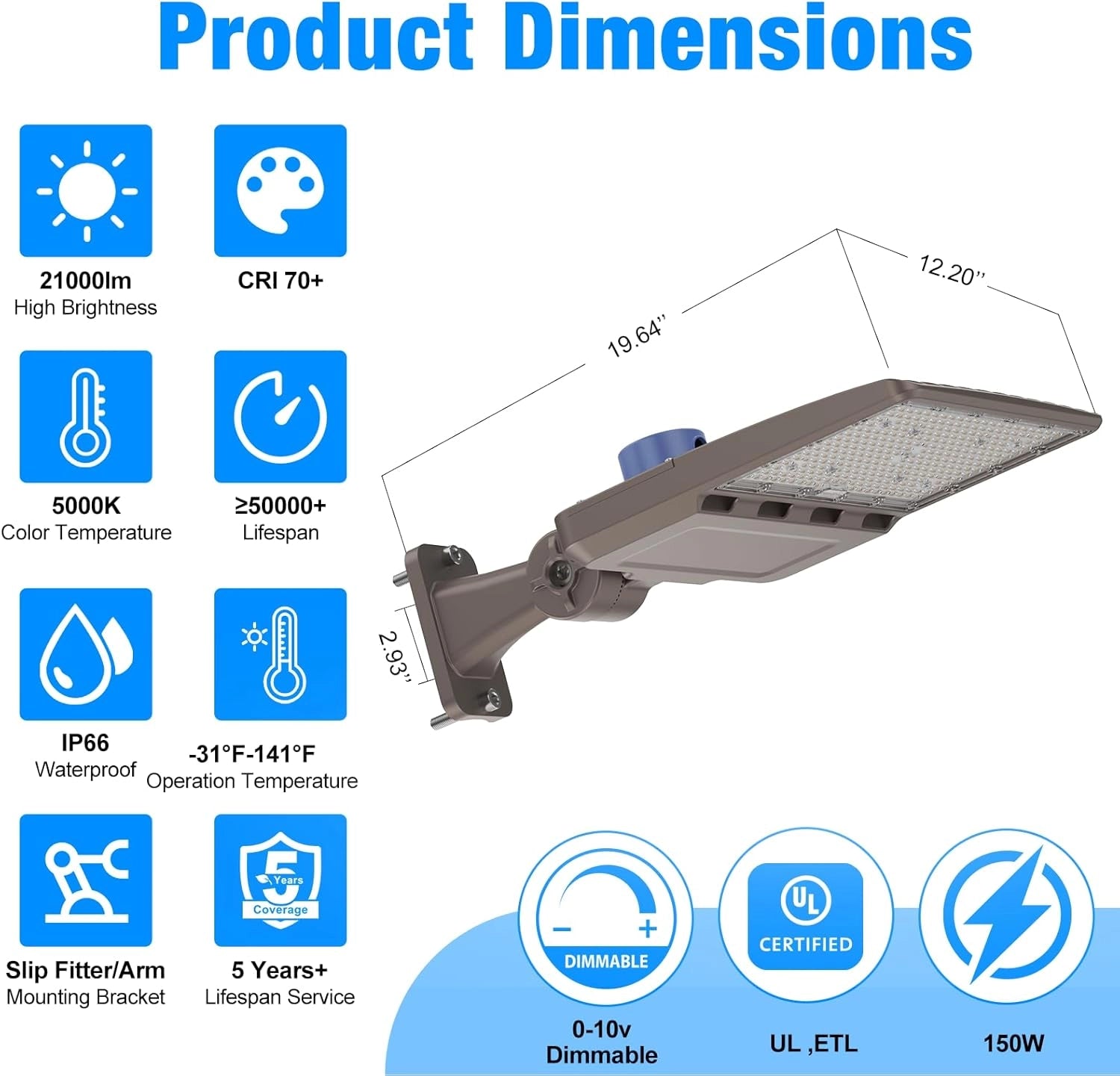 G GJIA 150W, 21,000LM LED Parking Lot Lights with Arm Mount, Dusk-to-Dawn - G GJIA®