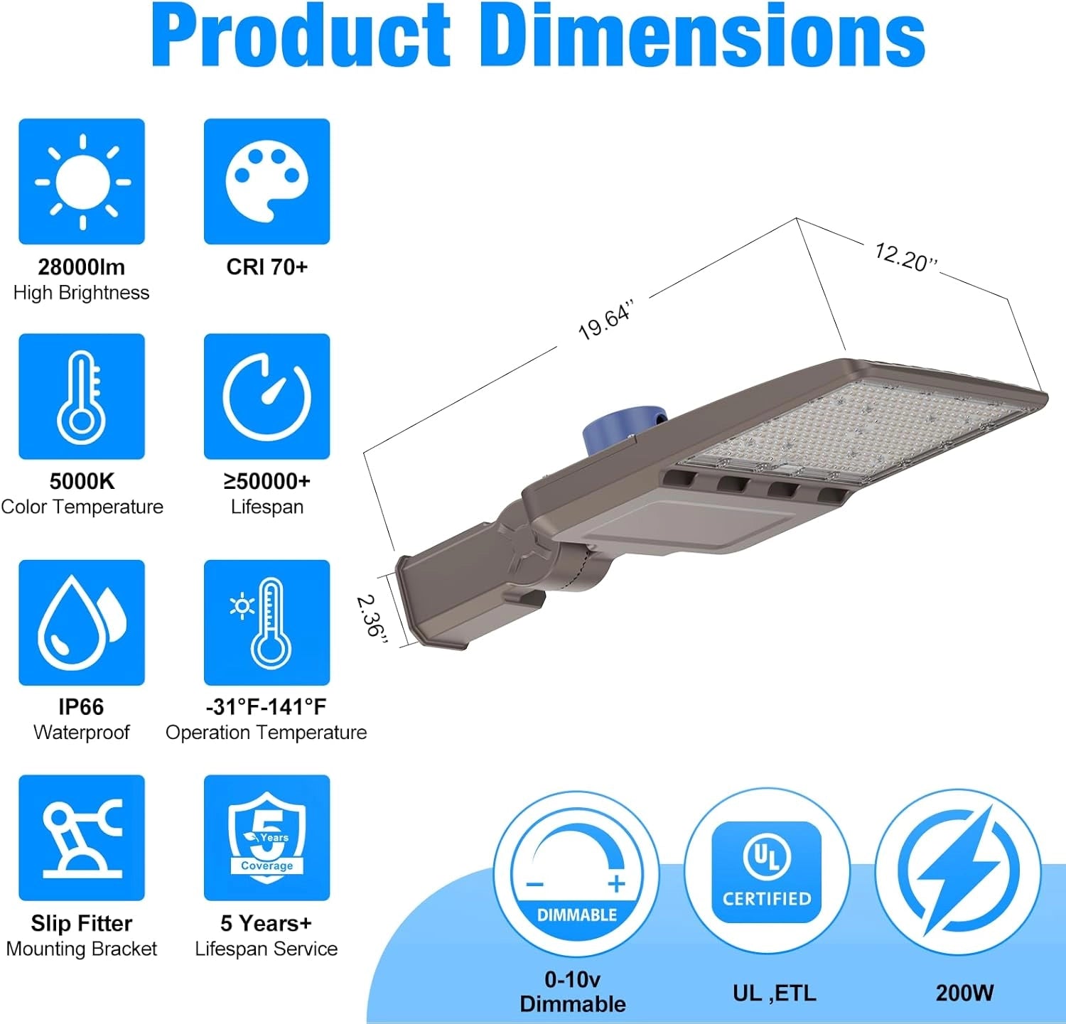 G GJIA 200W 28,000LM LED Parking Lot Lights with Arm Mount, Dusk-to-Dawn - G GJIA®