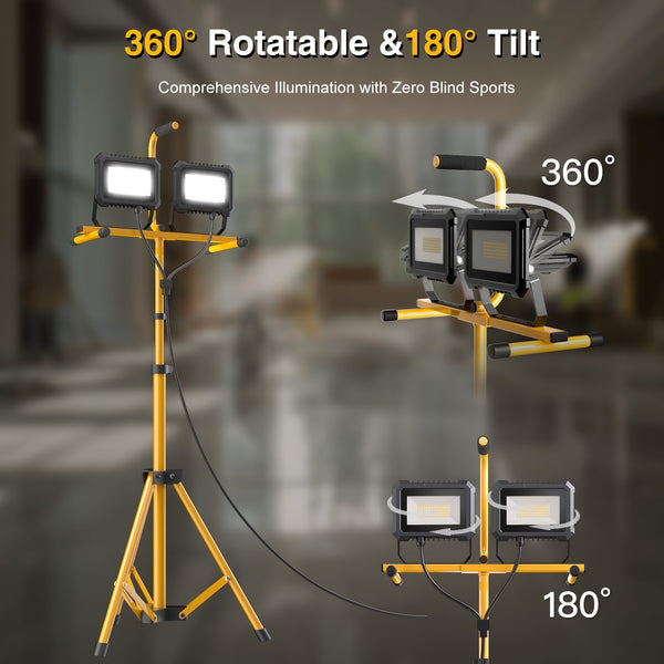 G GJIA 80W LED Tripod Light 10000LM, 2 Head Portable Work Lights on stand - G GJIA®