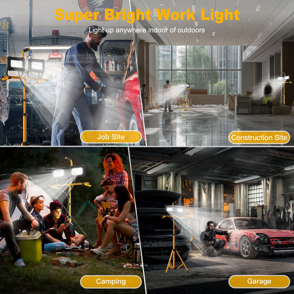 G GJIA 80W LED Tripod Light 10000LM, 2 Head Portable Work Lights on stand - G GJIA®