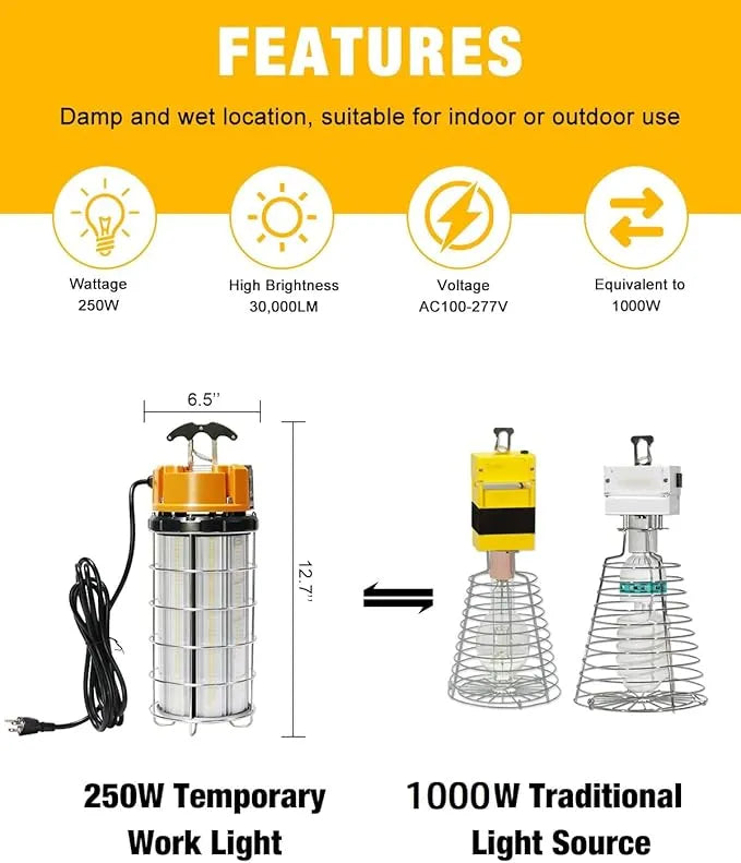 G GJIA 250W LED Construction Temporary Job Site Hanging Work Light - G GJIA®
