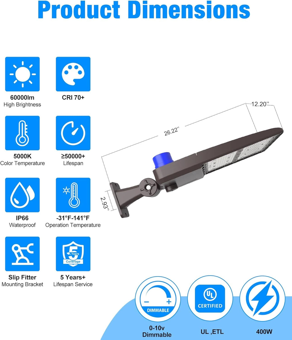 G GJIA 400W 56,000LM LED Parking Lot Lights with Arm Mount, Dusk-to-Dawn - G GJIA®