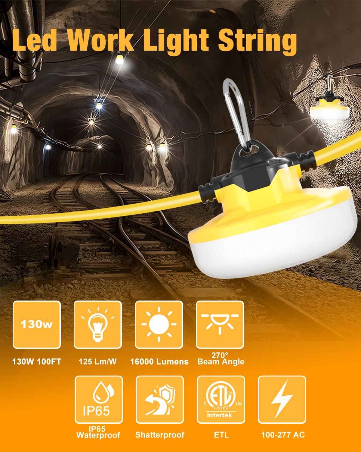 G GJIA® LED Construction String Light 100FT, 130W 16000Lumen - G GJIA®