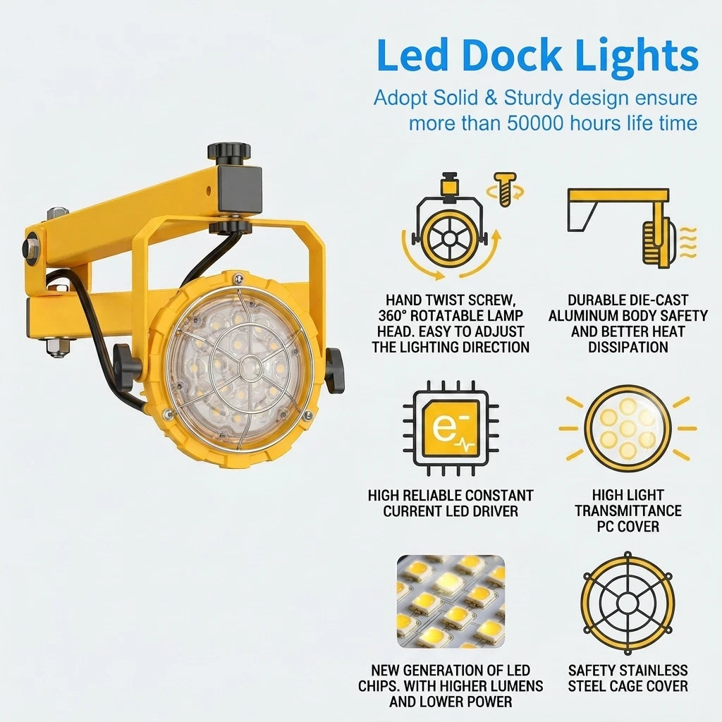 G GJIA LED Loading Dock Lights 30W-50W with Swing Arm, A1 Round Series