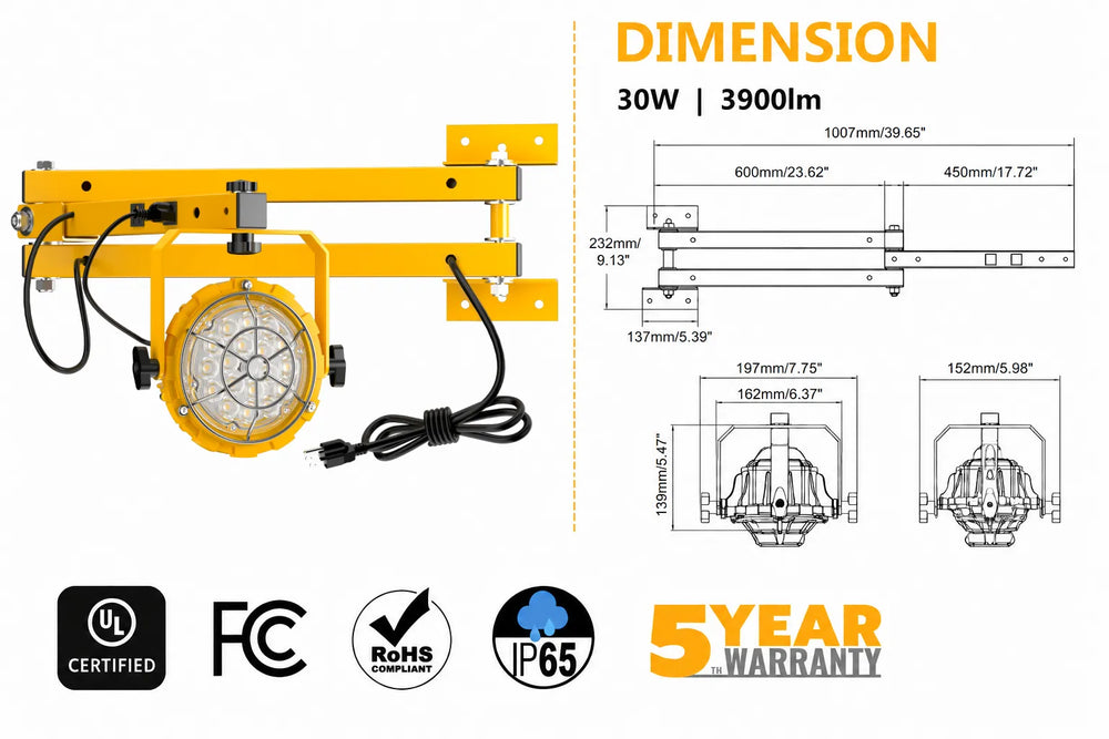 G GJIA LED Loading Dock Lights 30W-50W with Swing Double Arm, B2 Round Series