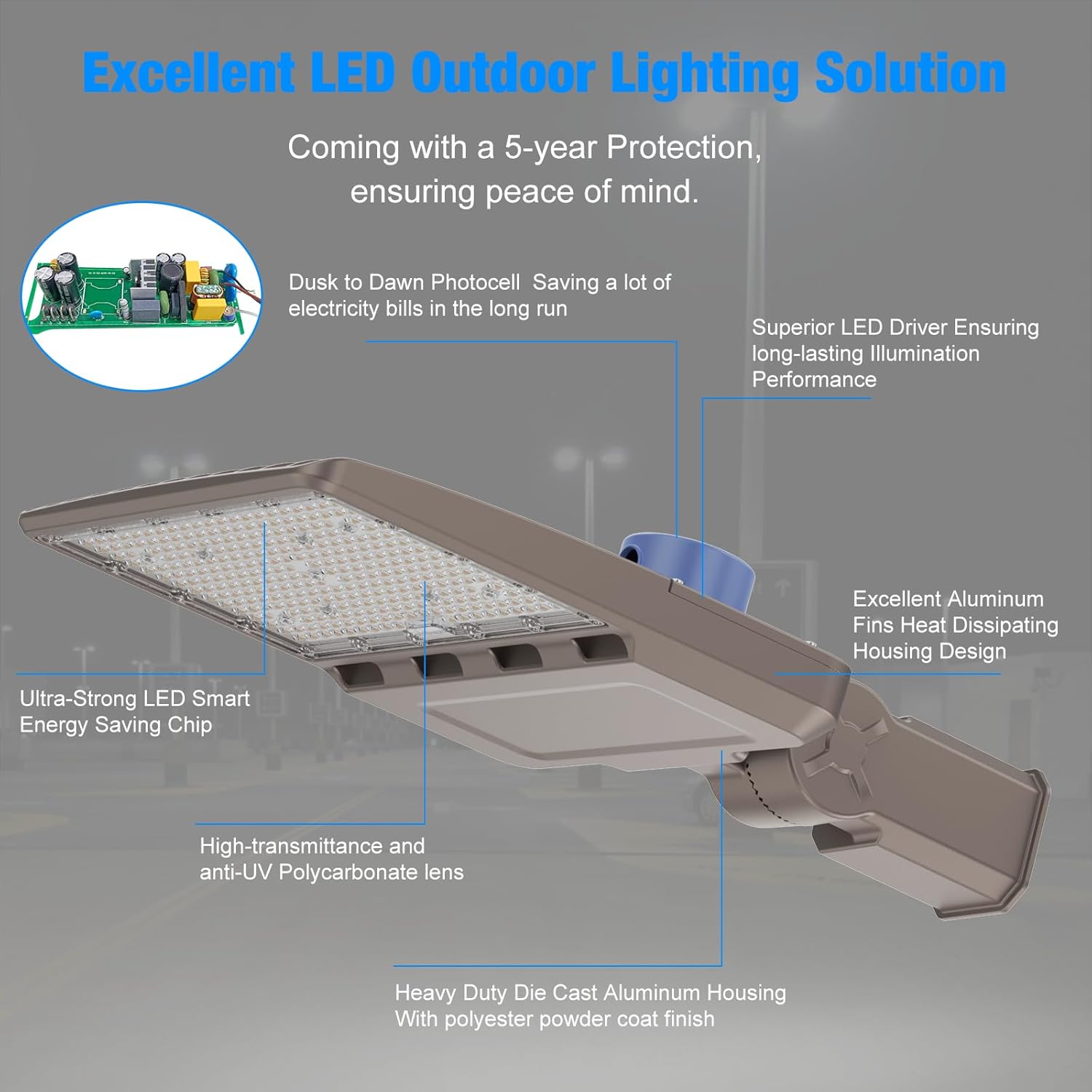 G GJIA LED Parking Lot Lights with Slip Fitters, Dusk-to-Dawn - G GJIA®