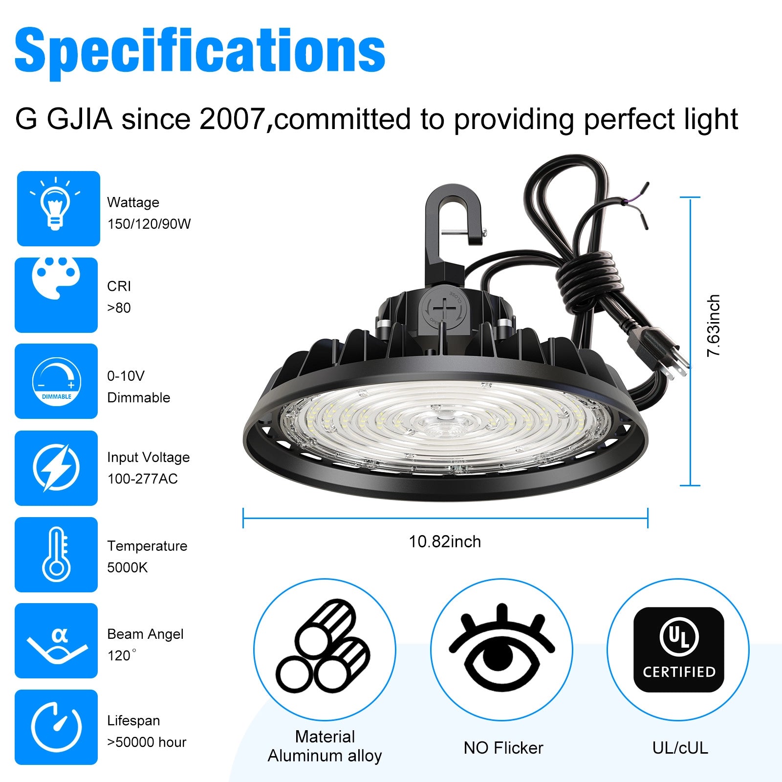 G GJIA 150W LED High Bay Lights 22,500LM Adjustable Series 0-10V Dimmable - G GJIA®