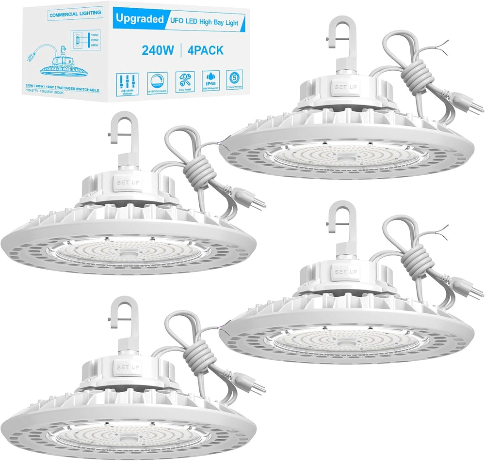 High Bay LED Lights White Series 0-10V Dimmable, 5' Cable with US Plug - G GJIA®