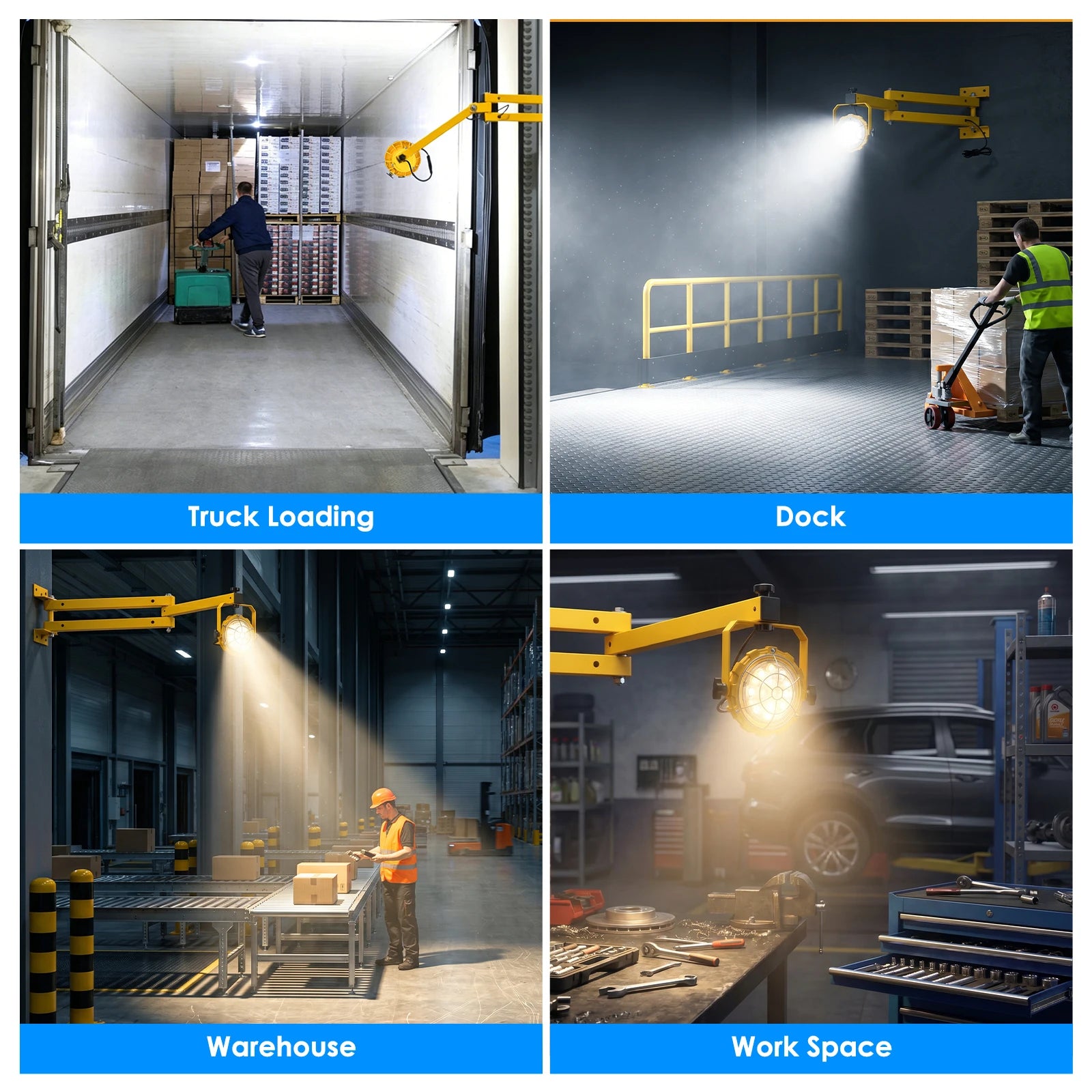 GGJIA LED Loading Dock Lights 30W-50W with Swing Double Arm, B2 Round Series