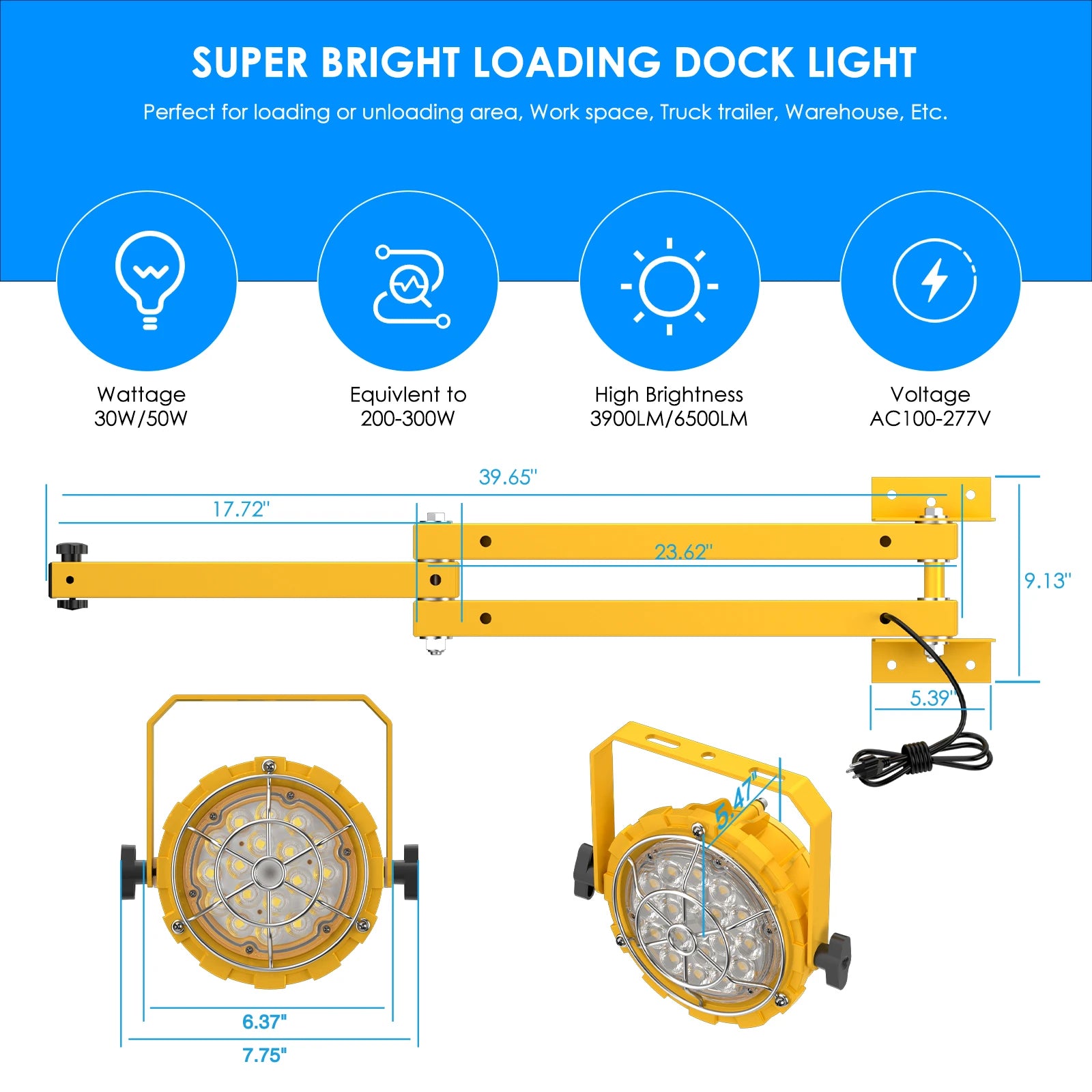 GGJIA LED Loading Dock Lights 30W-50W with Swing Double Arm, B2 Round Series