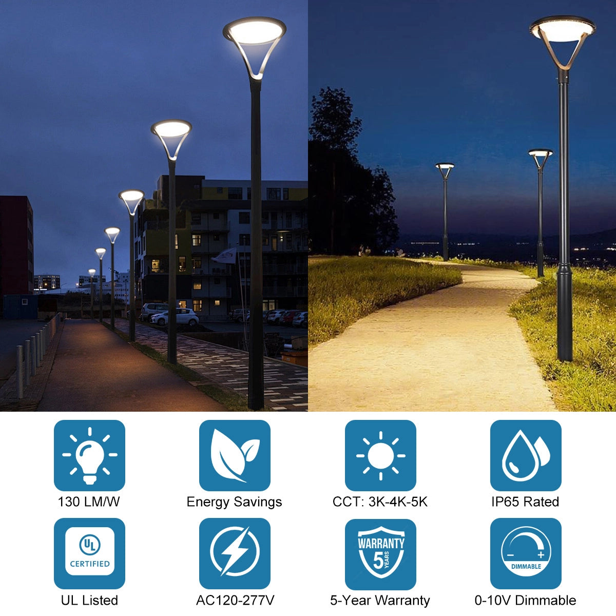 Led Outdoor Garden Pathway Light 130W 17,200LM - Adjustable Watt CCT