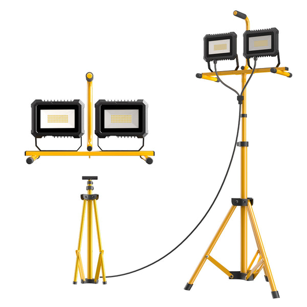 100W*2 LED Tripod Lights 25,000LM  LED Work Light 2 Head Portable Work Lights on Stand