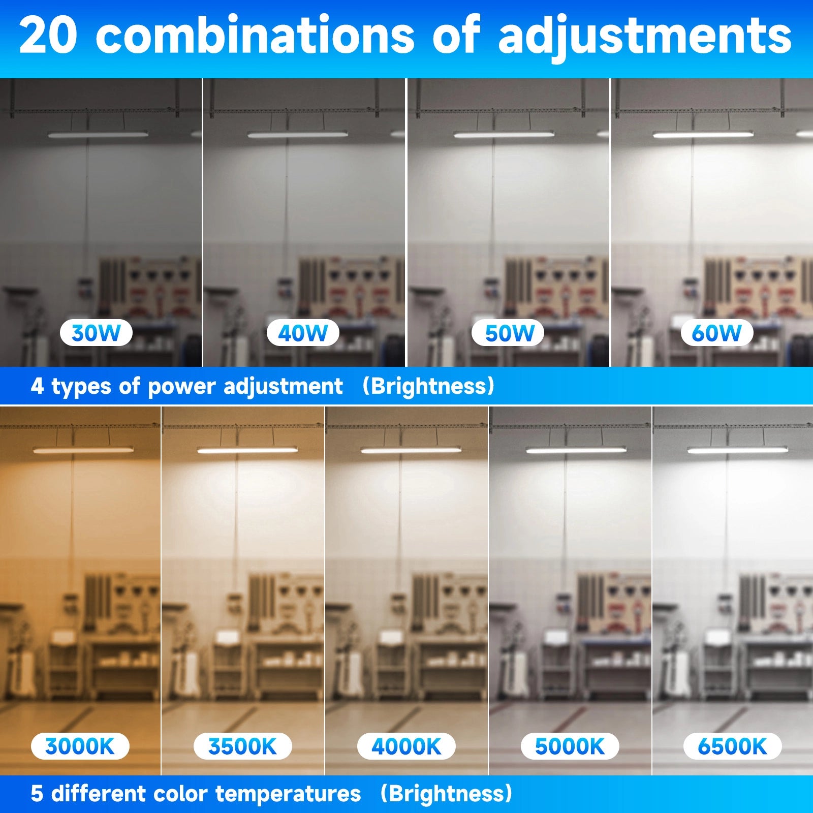 60W 4FT LED Vapor Light, 30W/40W/50W/60W Vapor Proof Tight Light Fixture, 8700Lm 3000K/3500K/4000K/5000K/6500K Selectable, AC100-277V Waterproof LED Outdoor Shop Light