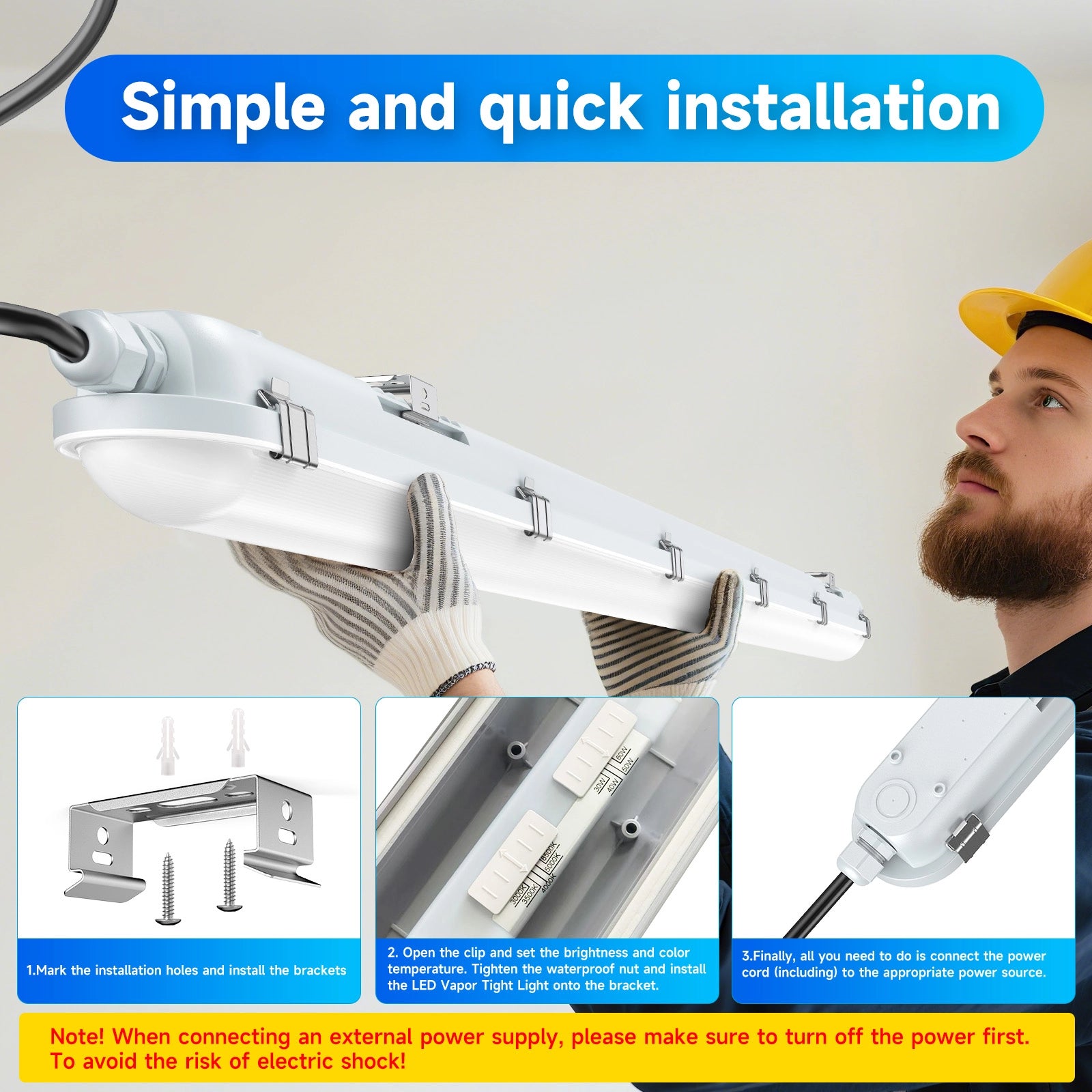 60W 4FT LED Vapor Light, 30W/40W/50W/60W Vapor Proof Tight Light Fixture, 8700Lm 3000K/3500K/4000K/5000K/6500K Selectable, AC100-277V Waterproof LED Outdoor Shop Light