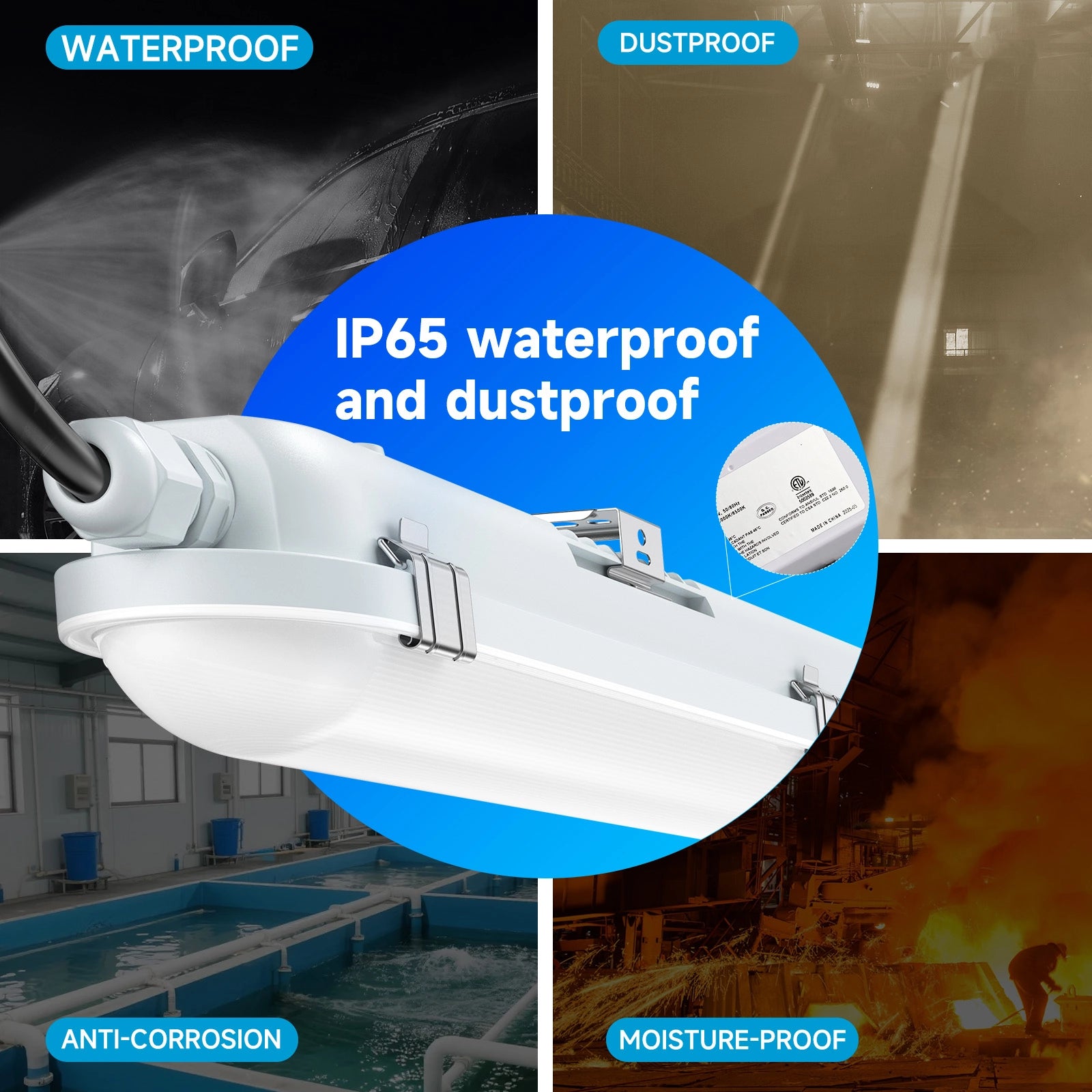 60W 4FT LED Vapor Light, 30W/40W/50W/60W Vapor Proof Tight Light Fixture, 8700Lm 3000K/3500K/4000K/5000K/6500K Selectable, AC100-277V Waterproof LED Outdoor Shop Light