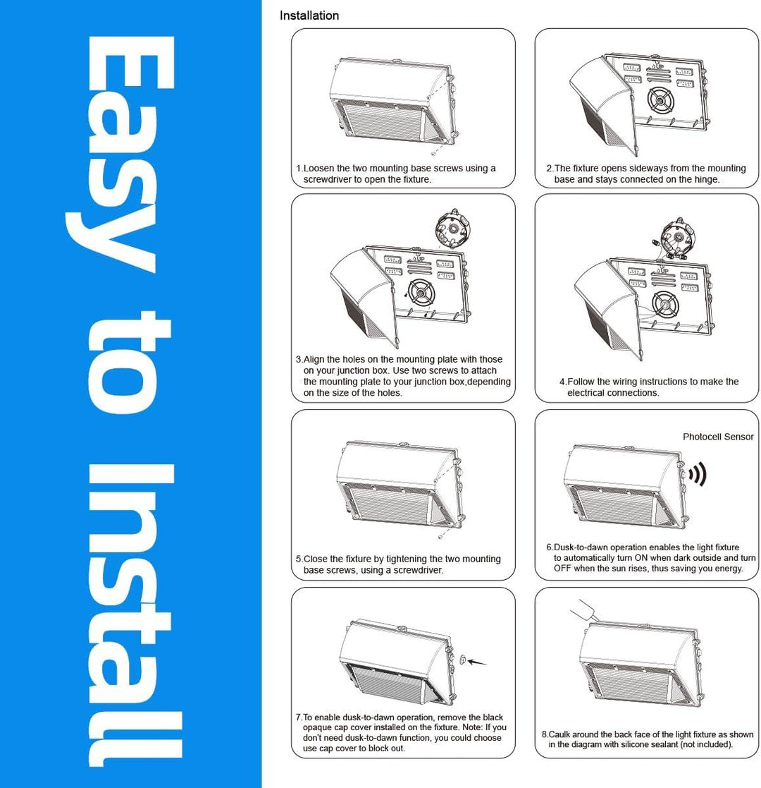 G GJIA® LED Wall Pack Light: Dusk-to-Dawn Photocell Feature - G GJIA®